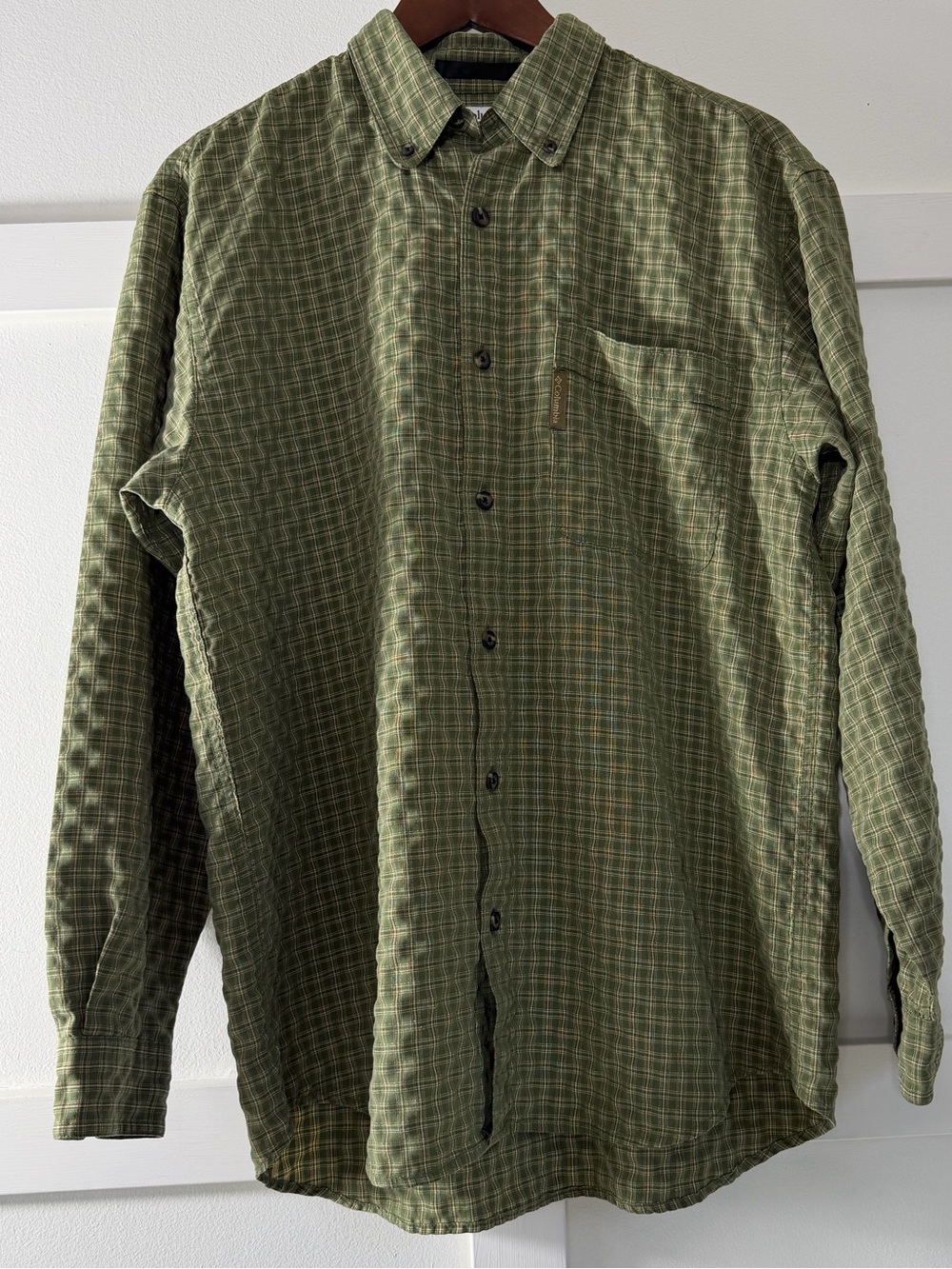 Columbia Olive Green Plaid Casual Button-Down Shirt - Size M